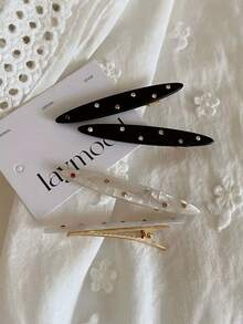 Set 2 Jepit Rambut Bergaya Korea dengan Hiasan Berlian Imitasi Warna-warni untuk Wanita, Hitam & Putih Mutiara, Resin, Jepit Rambut Samping, Aksesori Rambut Anti Selip, Sempurna untuk Penggunaan Sehari-hari, Kampus, Kantor, Pesta, Perjalanan, dan Kembali ke Sekolah, Hadiah Sepanjang Musim - MultiWarna - View 1