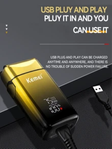 Kemei KM-TX10 Electric Shaver For Men, LCD Display Foil Shaver With Stainless Steel Blade, 3-Speed Adjustable, Rechargeable Beard Trimmer With Spare Blade Head/Foil Net/Frame - Gold - View 6