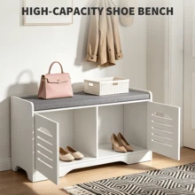 Shoe Bench Shoes Storage Cabinet With Slatted Doors And Padded Cushion For Hallway & Foyer - Grey (2-door) - View 4