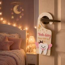 Wooden Tooth Fairy Door Handle Sign 10*25cm Children's Tooth Loss Commemorative Door Plaque Cute Tooth Wings Crown Star Decoration Baby Milk Tooth Loss Commemorative Children's Room Door Decor Tooth Fairy Gift - Multicolor - View 5