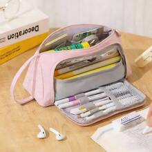 Large-Capacity Pen Bag,School Pencil Case Supplies,Stationery Storage Bag,Simple Color,Easy To Carry,Adult Students Applicable - Pink - View 5