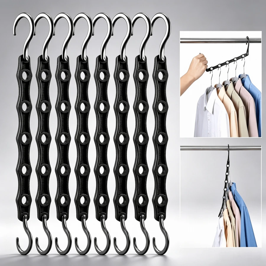 Black Wardrobe Organiser Set Containing 10 Plastic Hangers, Space‑Efficient Design With Non‑Slip Feature, Suitable For Hanging Heavy‑Weight Clothing - View 1