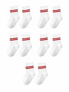 5/1 Pair Double Striped Ribbed Baby Mid-Calf Socks, Knit Socks For Toddler Boys & Girls, For Daily Wear, Outfit Matching And Baby Photoshoots - Multicolor - View 18