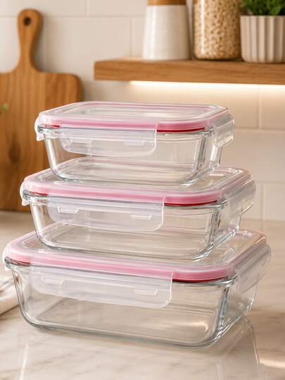Kit 3 Potes de Vidro com Tampa Com Travas| 370ml 640ml 1050ml Perfeito para sua Casa