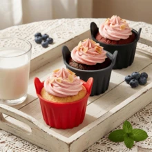 4pcs Silicone Air Fryer Baking Small Cake Cups, Oven And Microwave Cake Molds, Baking Muffin Cups, Perfect For Eggs, Pancakes, Pudding, Tarts, Custard, Easy Grip Design, Heat Resistant Material, Home Baking - View 12