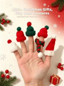 50pcs Mini Knitted Christmas Hats & Scarves Decorations, Christmas Wine Bottle Decor, DIY Handmade Miniature Knitted Toppers, Christmas Tree & Tabletop Holiday Decoration, Assorted Styles - A - View 3