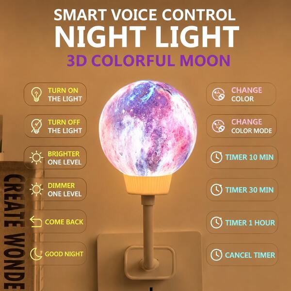 AI Voice Control Moon Lamp USB Night Light Smart Switch 2W 8LED Beads Voice Activated Flexible Gooseneck Lamp Smart Voice Moon Lamp Eye-Protection Desk Lamp Lighting USB Voice Control Night Light Atmosphere Lamp Voice Command Control Night Light For Elderly, Pregnant Women Nursing, Children's Bedroom Companion Light