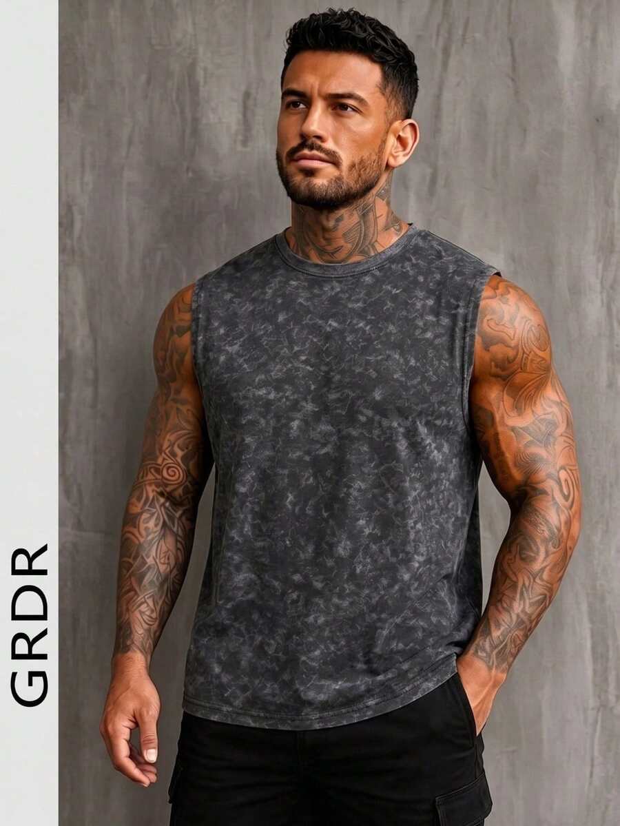 GRDR Men's Classic Washed Sleeveless Crew Neck Tank Top, Suitable For Sports, Fitness And Daily Wear