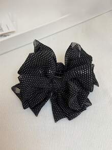 Vintage Polka Dot Fabric Bow Banana Hair Claw, Ruffled Chiffon Bow Non-Slip Secure Hair Clip, Elegant Retro Decorative Hair Accessory, Suitable For Ponytail, Bun Hairstyles, Daily, Date, Party, Back To School - Multicolor - View 9