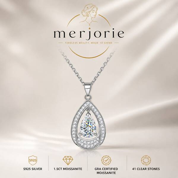 Women S925 Silver Double‑Layer Teardrop Necklace, GRA Certified 1.5CT Pear Cut Moissanite Pendant