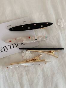 Set 2 Jepit Rambut Bergaya Korea dengan Hiasan Berlian Imitasi Warna-warni untuk Wanita, Hitam & Putih Mutiara, Resin, Jepit Rambut Samping, Aksesori Rambut Anti Selip, Sempurna untuk Penggunaan Sehari-hari, Kampus, Kantor, Pesta, Perjalanan, dan Kembali ke Sekolah, Hadiah Sepanjang Musim - MultiWarna - View 3