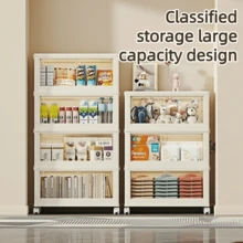 4-6 Tier Foldable Storage Cabinet With Wheels, Large Capacity Lidded Storage Bins With Flip Doors, Stackable Rolling Storage Organizer,Multi Functional Clothing Storage, Toy Organizer Box,Living Room, Bedroom, Kitchen, Bathroom - White - View 5