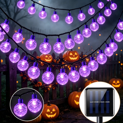 Featuring Unique Bubble Ball Shape,These Purple String Lights Bring Fantastic Romantic Vibe.Adjustable Multi‑Mode Lighting For Your Preference.Easy To Installand Arrange.Available In Solar And Plug‑In Styles.Perfect For Room,Party And Festival Events