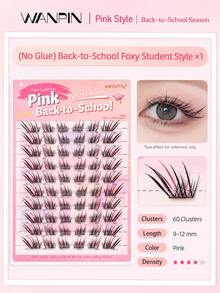 WANPIN WAN PIN School Girl 10-Row Large Capacity Cluster False Eyelashes, 9-12mm C Curl Natural Slim Style, Mixed Length Segmented Lashes, 3D Voluminous Layered Design, Glue-Free Option, Easy To Wear, Suitable For Daily Eye Makeup - C - View 9