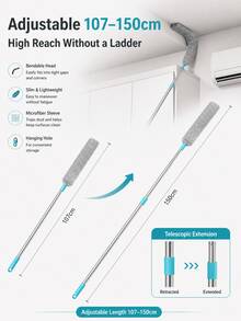SMEGGEMS 1pc Multi-Function Cleaning Brush With Telescopic Pole, Microfiber Cleaning Brush, Washable And Extendable, Crevice Dusting Brush, Wet And Dry Use, Suitable For Sofa, Bed And Furniture - One Size Fits All - View 7