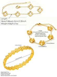 VceTd 1 Set Elegant Style Stainless Steel Women's Jewelry Set With Clover Element, Suitable For Fashionable Outfit Wear - Yellow Gold - View 10