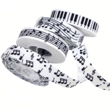 4 Buah Pita Bertema Simbol Musik & Tombol Piano - Pita Dekoratif Hitam & Putih, Cocok untuk Natal, Hari Valentine, Pernikahan, Pembungkus Kado, Desain Seni Liburan, Pita Dekoratif Serbaguna, Pilihan Sempurna untuk Hari Thanksgiving - beraneka warna - View 6