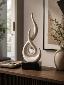 Abstract Sandstone Flame Sculpture, Suitable For Living Room Coffee Table Decor | Modern Black Sculpture Decor, Suitable For Living Room, Bookshelf, Dining Table Centerpiece, Office Desk, 6.3 Inches Tall, Minimalist Matte Style - A - View 1