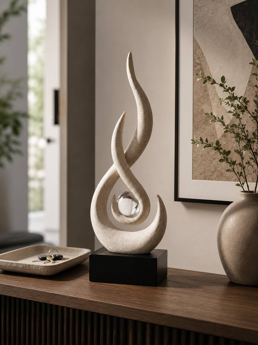 Abstract Sandstone Flame Sculpture, Suitable For Living Room Coffee Table Decor | Modern Black Sculpture Decor, Suitable For Living Room, Bookshelf, Dining Table Centerpiece, Office Desk, 6.3 Inches Tall, Minimalist Matte Style - A - View 1