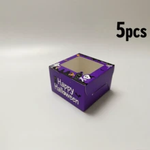 5 hộp bánh giấy cửa sổ trong suốt 4x4x2.5 inch, hộp quà Halloween phong cách tối vui nhộn in hình dơi và bí ngô, hộp giấy vuông nắp lật cho bánh mini, donut, cookie và tráng miệng tiệc - Nhiều màu - Xem 8