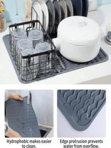 1pc/2pcs, Non-Slip Silicone Dish Drying Mat, Kitchen Countertop Drainage Mat, Heat-Resistant Silicone Draining Mat, Non-Slip Quick-Dry, Silicone Material, Soft Durable Heat-Resistant Mold-Resistant, 16" X 12"/12" X 6", Suitable For Kitchen Countertop/Sink/Refrigerator/Drawer Liner, Dishwasher Easy To Clean, Suitable For Home Kitchen/Dorm/Restaurant - Multicolor - View 8