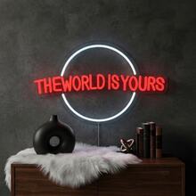 The World Is Yours Neon Sign, Neon Signs For Wall Decor, Neon Dimmable LED Signs Bedroom, Neon Planet Light Up Signs Home Additions Man Cave Beer Bar Wedding Birthday Party Decor Gift - Red + Cool White Light - View 5