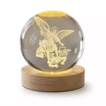 Luminária de Mesa São Miguel Arcanjo Bola Vidro Cristal LED 3D - Multicolorido - Visão 2