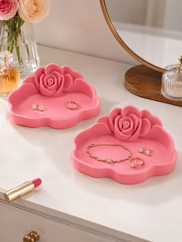 1 pieza Bandeja de joyería con lazo lindo/rosa 3D en forma de nube, plato de almacenamiento para anillos, aretes y pulseras, organizador de tocador de escritorio, decoración de habitación femenina, regalo de cumpleaños, Día de San Valentín y festividades para mujeres