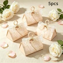 Party Box Packs,Wedding Favor Boxes Small Candy Container With Wooden Handle And Pearl Bow, Pearl White Bridal Shower Party Favor Packaging For Wedding Guests And Bridesmaids - Beige Box + Mesh + Pearl Brooch - View 12