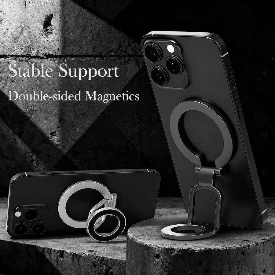 1pc Double-Sided Magnetic Ring Buckle Phone Holder, Holder Style Magnetic Grip, 360 Degree Rotation, Foldable Ring Holder, Suitable For Various Types Of Mobile Phone Car Phone Holders - A - View 1