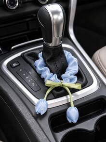 1pc Pink & White Tulip Car Gear Shift Decor, Women's Car Interior Decoration Accessory - A - View 9