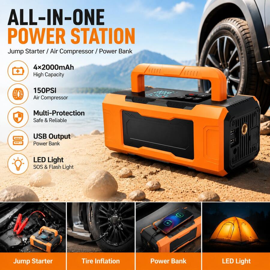 Car Emergency Jump Starter Portable Car Air Pump All-In-One Battery Jump Starter Power Bank