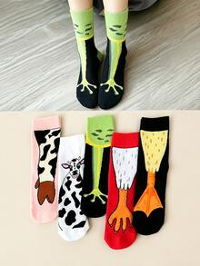 1/5 Pairs Novelty Animal Feet Socks, Random Styles, Cute Creative Unisex Mid-Calf Socks, Suitable For Party Wear, Perfect Gift - Multicolor - View 1