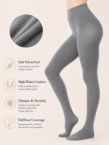 1 Pair Women's Velvet Tights, High Waist Opaque Elastic Pantyhose, Soft Warm Full Foot Socks, 17 Colors Available, Suitable For Autumn/Winter And Daily Wear - Multicolor - View 45