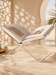 1pc X-Shaped Acrylic Bookshelf (Please Remove Protective Film Before Use), X-Shaped Transparent/Black Bookshelf, Desktop Display Stand, Book Tray, Magazine & Book Holder, Creative Acrylic Desktop Decor, Cookbook Stand, Photo Album Display Rack, X-Shaped Textbook & Photo Album Display Rack, Open Bookshelf, Suitable For Displaying And Reading Cookbooks, Art Books, Bibles, Magazines, Etc. - For Home And Office (Transparent, Black) - Clear - View 9