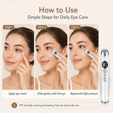 Electric Eye Massager With Warm Care, 3 Intensity Levels, Metal Massage Head And LED Display, Portable Under-Eye Beauty Device, Suitable For Daily Skincare, 350mAh - White - View 6