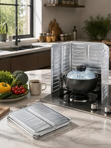 1/2pcs Foldable Kitchen Oil Splash Guard, Aluminum Foil Stove Splash Screen, Heat-Resistant Oil-Proof Cooking Accessory - View 10