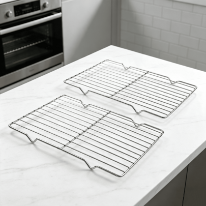 2-Pack Stainless Steel Cooling Rack Rectangular 29 X 21 Cm Silver, Baking Rack, Versatile For Baking, Roasting, Cooling, And Grilling