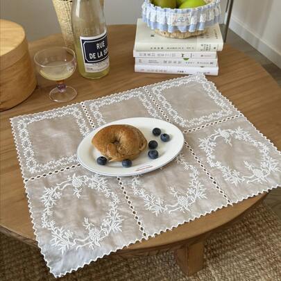 1/2/6/12pcs French Embroidered Placemat, Lace Coaster, Versatile Dust Cover Cloth, Tablecloth, Ins Style Girly