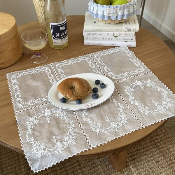 1/2/6/12pcs French Embroidered Placemat, Lace Coaster, Versatile Dust Cover Cloth, Tablecloth, Ins Style Girly