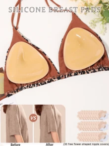 1 Pair Curved Triangle Silicone Breast Pads (Includes 30 Pieces), Natural Fullness, Bra And Swimsuit Replacement Pads - Multicolor - View 1