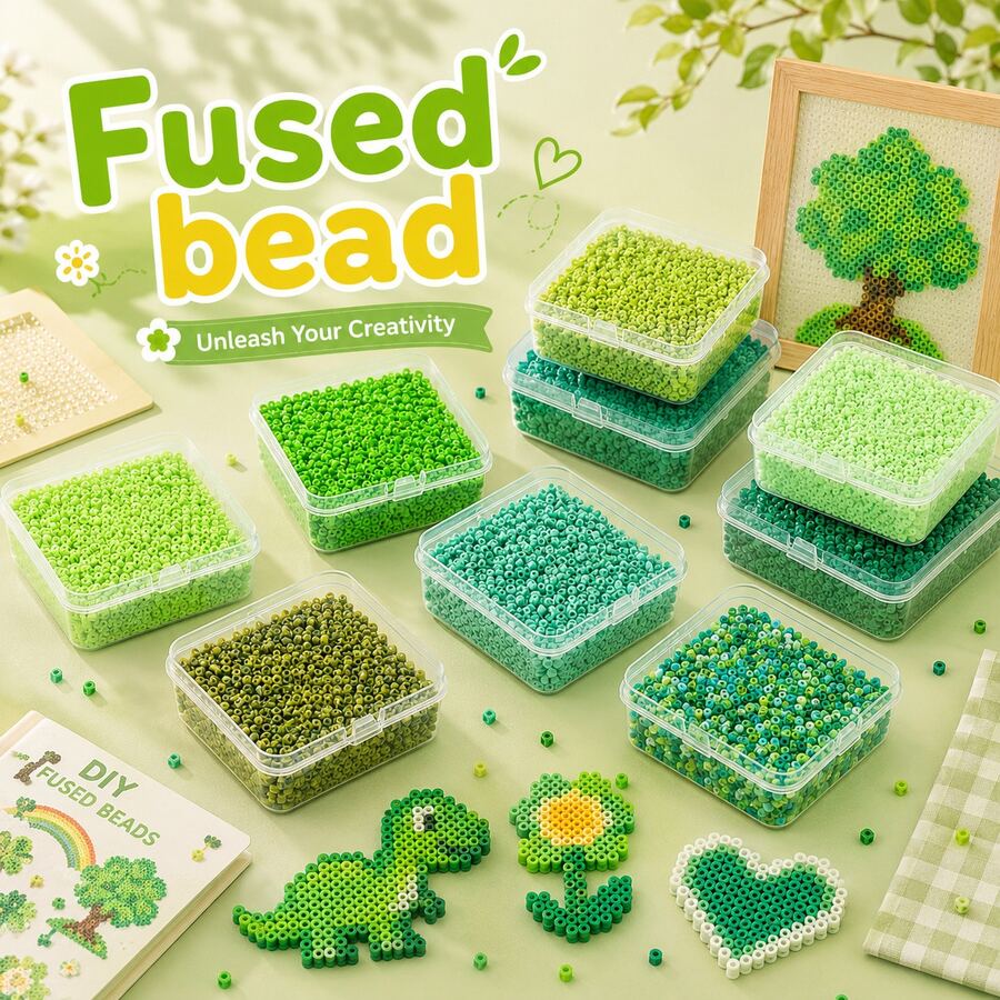 2.6mm Sundymot Fuse Beads, 3000PCS+ Green Series Independent Packaging, With Small Square Box Storage, Easy To Store, DIY Pendant Keychain, Jewelry Making Craft Material, Graduation Season Back To School, Christmas, Party Birthday Gift, Multi-Color 2.6mm Fuse Beads Bulk Refill Kit