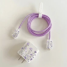 1 Set Elegant Purple Ditsy Floral Knot Data Cable Protector, Ins Gentle Girl Style Data Cable Protector, Anti-Breakage Anti-Scratch Full Coverage Protection, Compatible With Apple 18W-20W Fast Charging, Holiday Small Gift, Cute Korean Style For Girlfriend And Best Friend - 6-piece Set Light Purple Floral - View 5