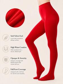 1 Pair Women's Velvet Tights, High Waist Opaque Elastic Pantyhose, Soft Warm Full Foot Socks, 17 Colors Available, Suitable For Autumn/Winter And Daily Wear - Multicolor - View 18
