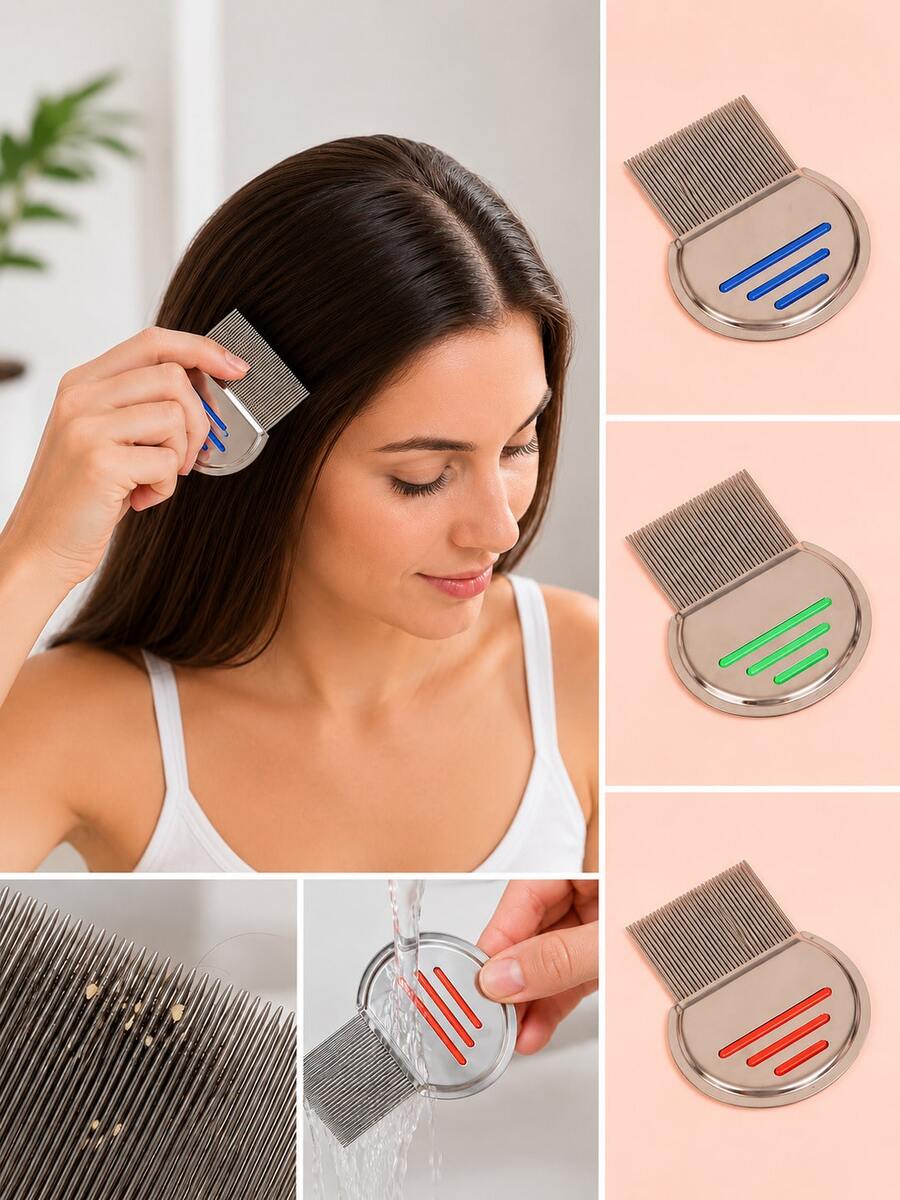 Stainless Steel Lice Comb, Helps Remove Dandruff And Lice; Stainless Steel Hair Comb, Ultra-Dense Teeth Design, Can Clear Lice And Hair Dirt - View 1