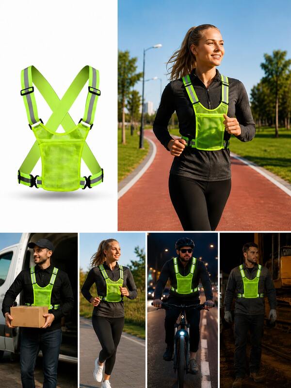 Adjustable Reflective Sports Vest, High-Visibility Vest, Suitable For Outdoor Sports Such As Nighttime Cycling, Running, Jogging, And Motorcycling.