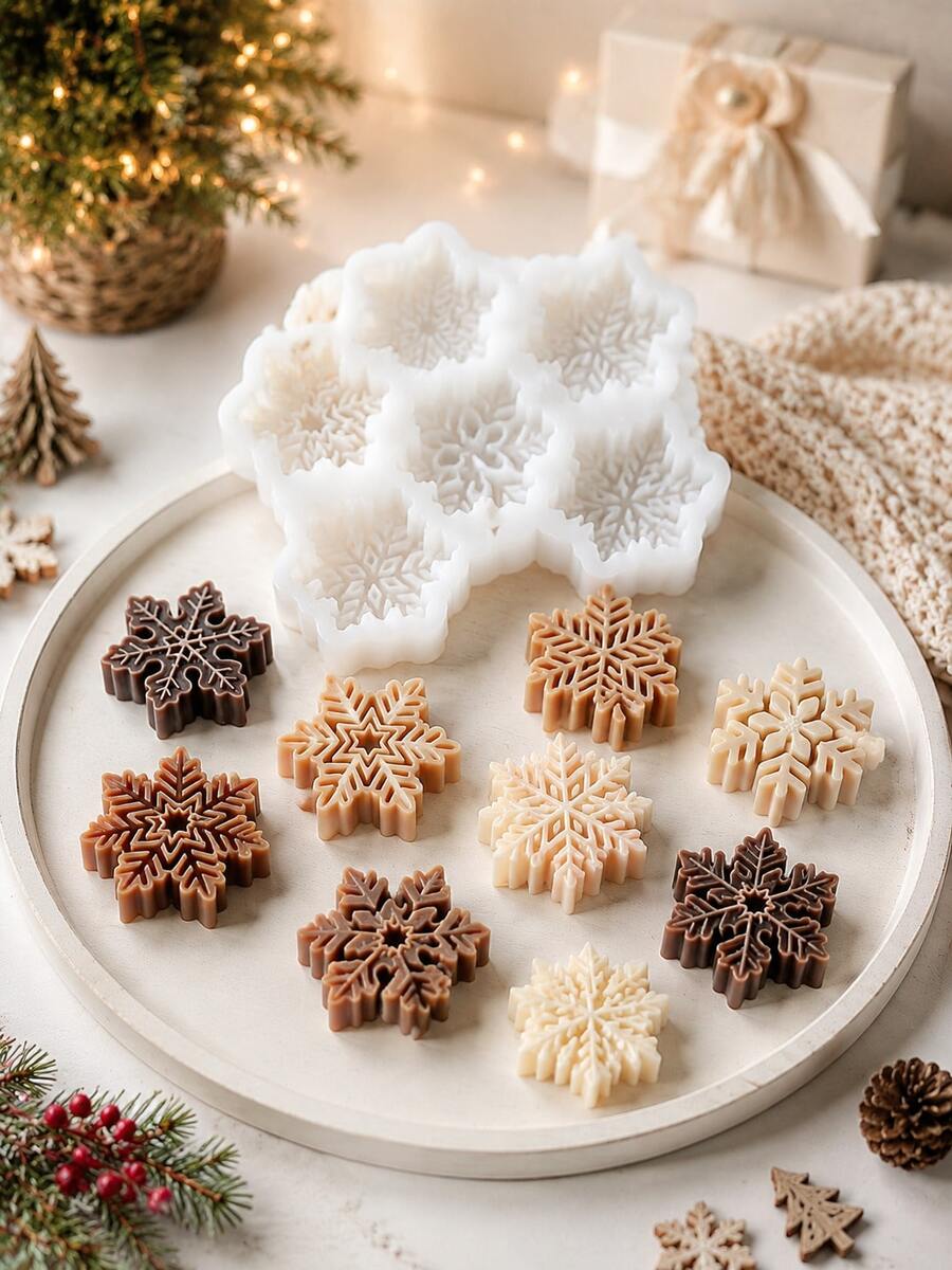 Resin Silicone Mold, 6-In-1 Christmas Snowflake Aromatherapy Candle Mold, Multiple Snowflake Element Design, DIY Creative Christmas Snowflake Plaster Mold, Home Decor/Gift Decoration Epoxy Resin Mold, Craft Casting Mold, Art Decoration Clay Plaster Mold