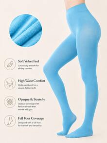 1 Pair Women's Velvet Tights, High Waist Opaque Elastic Pantyhose, Soft Warm Full Foot Socks, 17 Colors Available, Suitable For Autumn/Winter And Daily Wear - Multicolor - View 26