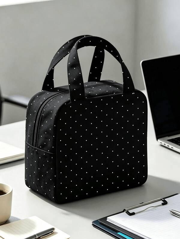 New Polka Dot Print Handheld Lunch Bag, Black Outdoor Picnic Storage Bag, Makeup Bag, Toiletry Bag, Travel Storage Bag, Lightweight Portable Handheld Travel Makeup Storage Bag, Toiletry Bag, Women's Small Handbag, Non-Food Contact Material, Daily Storage Bag, Outdoor Travel Luggage Storage Bag, Yoga Fitness Bag, Travel Luggage Organizer Bag, Portable Compact Style, Top Handle Makeup Bag, Simple Casual Large Capacity Commuter Bag, Fashion Polka Dot Shoulder Bag