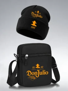1件/2件裝復古「Don Julio」個性化字母圖案印花中性針織毛帽與斜跨包，街頭時尚戶外運動針織帽與包，可調節，送給自己或朋友的禮物 - 彩色 - 查看 14